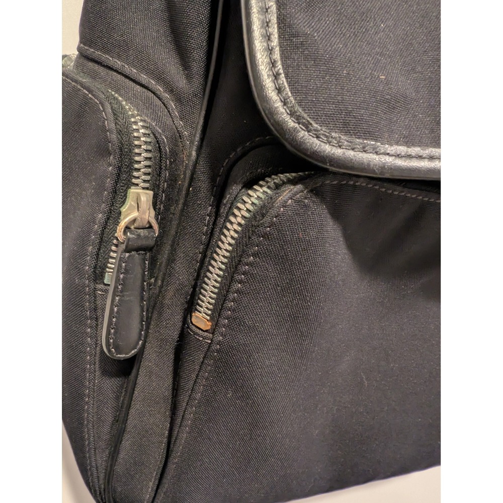 Vintage Coach Backpack Black Canvas Leather Trim Flap Large Utility Travel Bag - Picture 5 of 15